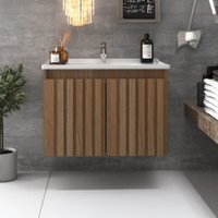 Armário de Banheiro Alpes 2 Portas com Cuba e Ripado 100% Mdf Noce - Belizze Móveis