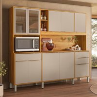 Cozinha Compacta Pleno 10 Portas 3 Gavetas com Vidro Cinamon/Nude Prime Tx - Demóbile