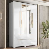 Guarda-Roupa Casal Domo 4 Portas 4 Gavetas com Espelho Branco - Demóbile