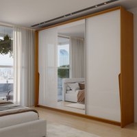 Guarda-Roupa Casal Mônaco 3 Portas 4 Gavetas com Espelho Freijó/Branco - Panorama Móveis