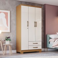 Guarda-Roupa Solteiro Açaí 3 Portas 2 Gavetas Cinamomo/Off White - Henn