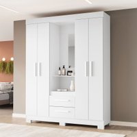 Guarda-Roupa Casal Tijucas 4 Portas 2 Gavetas com Espelho Flex Branco/Rosa - Pnr Móveis