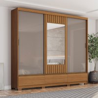 Guarda-Roupa Casal Delvin 3 Portas 3 Gavetas com Espelho Ripado Flex Cinamomo/Off White/Avelã - Henn