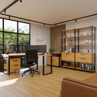 Escritório Completo Office 3 Portas 5 Gavetas 100% Mdf Freijó/Preto - Panorama Móveis