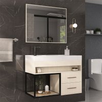Armário de Banheiro New 80 Cm 2 Gavetas 100% Mdf com Espelho Carvalho - Belizze Móveis