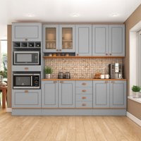 Cozinha Completa Aspen 11 Portas 4 Gavetas com Vidro Cinza/Cinamomo - Fellicci