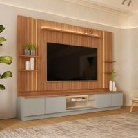 Estante para TV até 75 Polegadas Magnum 2 Portas 2 Gavetas com Led Canela/Gris Fosco - Linea Brasil