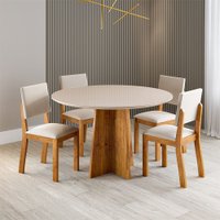 Mesa de Jantar 4 Lugares Asty com Vidro Mel/Off White/Marfim - Viero Móveis
