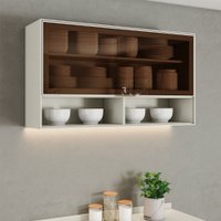 Armário Aéreo Cozinha 120 Cm Fineze 1 Porta com Vidro Reflecta 100% Mdf Areia Hp - Henn