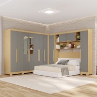 Guarda-Roupa Casal Modulado Pandora 11 Portas 2 Gavetas com Espelho e Pés Jequitibá/Granizo - Pnr Móveis