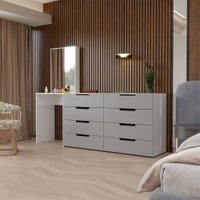 Cômoda Milão 8 Gavetas com Espelho Cinza/Branco - Panorama Móveis