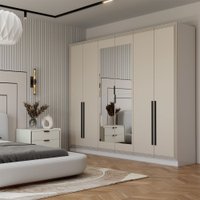 Guarda-Roupa Lorient 6 Portas 4 Gavetas com Espelho Branco/Creme - Panorama Móveis