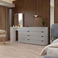 Cômoda Veneza 8 Gavetas com Espelho Cinza/Branco - Panorama Móveis