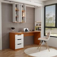 Mesa para Escritório Madri 3 Gavetas Branco/Freijó - Panorama Móveis