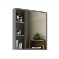 Armário de Banheiro Maré 1 Porta 3 Nichos com Espelho 100% Mdf Cimento - Belizze Móveis