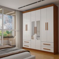 Guarda-Roupa Infantil Lisboa 6 Portas 4 Gavetas Com Espelho Cinamomo/Branco - Panorama Móveis