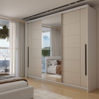 Guarda-Roupa Casal Genebra  3 Portas 4 Gavetas com Espelho Branco/Creme - Panorama Móveis