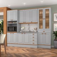 Cozinha Completa Aspen 13 Portas 5 Gavetas com Vidro Ca03st Cinza/Cinamomo - Fellicci