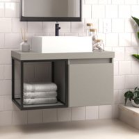 Armário de Banheiro Bosque 1 Porta com Cuba 100% Mdf Cimento - Belizze Móveis