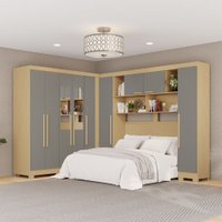 Guarda-Roupa Casal Modulado Positano 9 Portas 2 Gavetas com Espelho e Pés Jequitibá/Granizo - Pnr Móveis