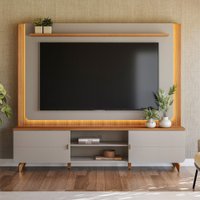 Estante para TV até 75 Polegadas Milano 2 Portas com Led Canela/Gris Fosco - Linea Brasil