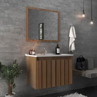 Armário de Banheiro Barra 60 Cm 2 Portas com Espelho 100% Mdf Ripado Noce - Belizze Móveis