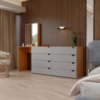 Cômoda Veneza 8 Gavetas com Espelho Cinza/Freijó - Panorama Móveis