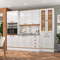 Cozinha Completa Aspen 13 Portas 5 Gavetas com Vidro Ca03st Branco/Cinamomo - Fellicci