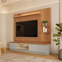 Estante para TV Até 75 Polegadas Magnum 1 Porta 2 Gavetas com Led Canela/Gris Fosco - Linea Brasil