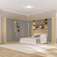 Guarda-Roupa Casal Modulado Pandora 11 Portas 2 Gavetas com Espelho Jequitibá/Granizo - Pnr Móveis
