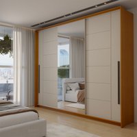 Guarda-Roupa Casal Genebra  3 Portas 4 Gavetas com Espelho Freijó/Creme - Panorama Móveis