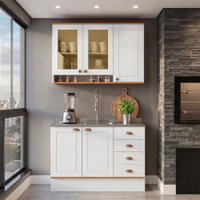 Cozinha Compacta Aspen 5 Portas 4 Gavetas com Vidro Ca08st Branco/Cinamomo - Fellicci