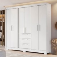 Guarda-Roupa Casal Joaquina 6 Portas 3 Gavetas 100% Mdf Branco New - Pnr Móveis