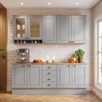 Cozinha Completa Aspen 7 Portas 4 Gavetas com Vidro Cinza/Cinamomo - Fellicci