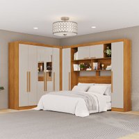 Guarda-Roupa Casal Modulado Positano 9 Portas 2 Gavetas com Espelho Cinamomo/Off White - Pnr Móveis