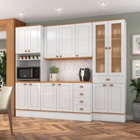 Cozinha Completa Aspen 13 Portas 5 Gavetas com Vidro Branco/Cinamomo - Fellicci