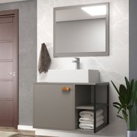 Armário de Banheiro Nassau 60 Cm 1 Porta 100% Mdf com Espelho Cimento - Belizze Móveis
