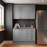 Cozinha Compacta Aspen 5 Portas 4 Gavetas Cinza/Cinamomo - Fellicci