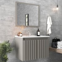 Armário de Banheiro Barra 60 Cm 2 Portas com Espelho 100% Mdf Ripado Cimento - Belizze Móveis