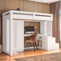 Cama Infantil Luare 5 Portas 2 Gavetas com Escrivaninha Branco - Pnr Móveis