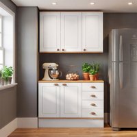 Cozinha Compacta Aspen 5 Portas 4 Gavetas com Tampo Branco/Cinamomo - Fellicci