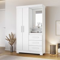 Guarda-Roupa Solteiro Formate 2 Portas 3 Gavetas com Espelho Flex Branco/Rosa - Pnr Móveis