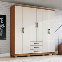 Guarda-Roupa Casal Caju 6 Portas 3 Gavetas Cinamomo/Off White - Henn