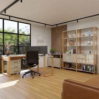 Escritório Completo Office 3 Portas 5 Gavetas 100% Mdf Off White/Freijó - Panorama Móveis