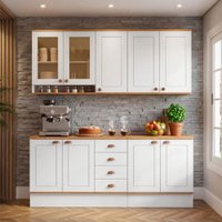 Cozinha Completa Aspen 7 Portas 4 Gavetas com Vidro Branco/Cinamomo - Fellicci