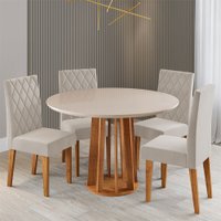 Mesa de Jantar 4 Lugares Kalen com Vidro Mel/Off White/Marfim - Viero Móveis