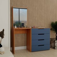 Cômoda Milão 4 Gavetas com Espelho Azul/Freijó - Panorama Móveis