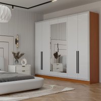 Guarda-Roupa Lorient 6 Portas 4 Gavetas com Espelho Freijó/Branco - Panorama Móveis