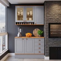 Cozinha Compacta Aspen 5 Portas 4 Gavetas com Vidro Cinza/Cinamomo - Fellicci