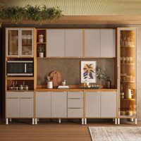 Cozinha Completa Plena 13 Portas 4 Gavetas com Vidro Reflecta e Led Cinamon/Nude Prime Tx - Demóbile